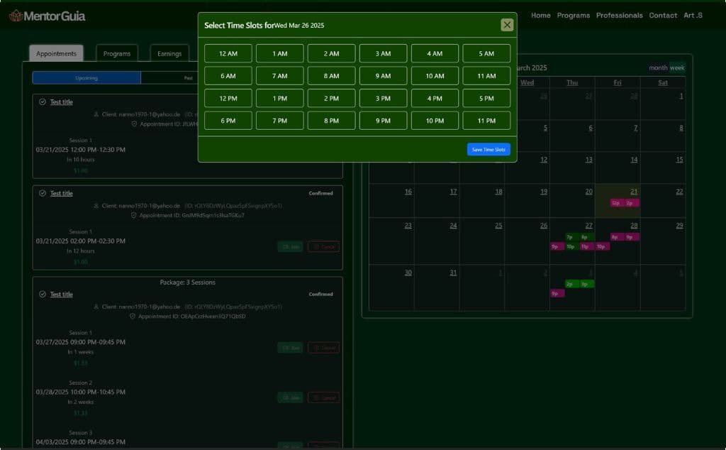 Time slot selection modal